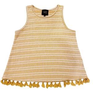 W5 Women's Yellow Boho Sleeveless Tassel Hem Tank Top Size Small